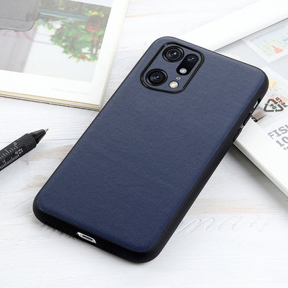 Textured Genuine Leather Coating Case for Oppo Find X5 Pro, PC + TPU Hybrid Phone Cover