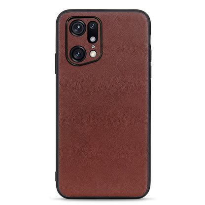 Textured Genuine Leather Coating Case for Oppo Find X5 Pro, PC + TPU Hybrid Phone Cover