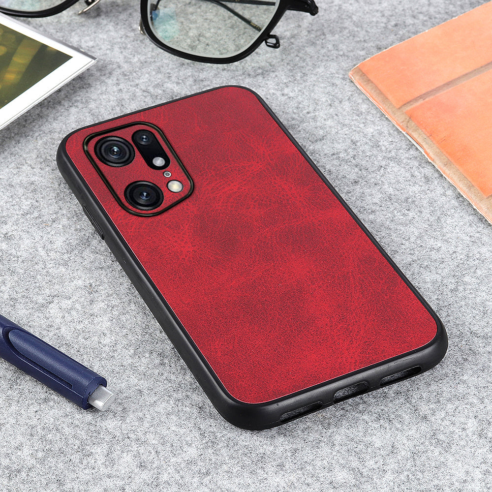 For Oppo Find X5 Pro PU Leather Coating Phone Cover Shockproof Hard PC + Soft TPU Hybrid Case