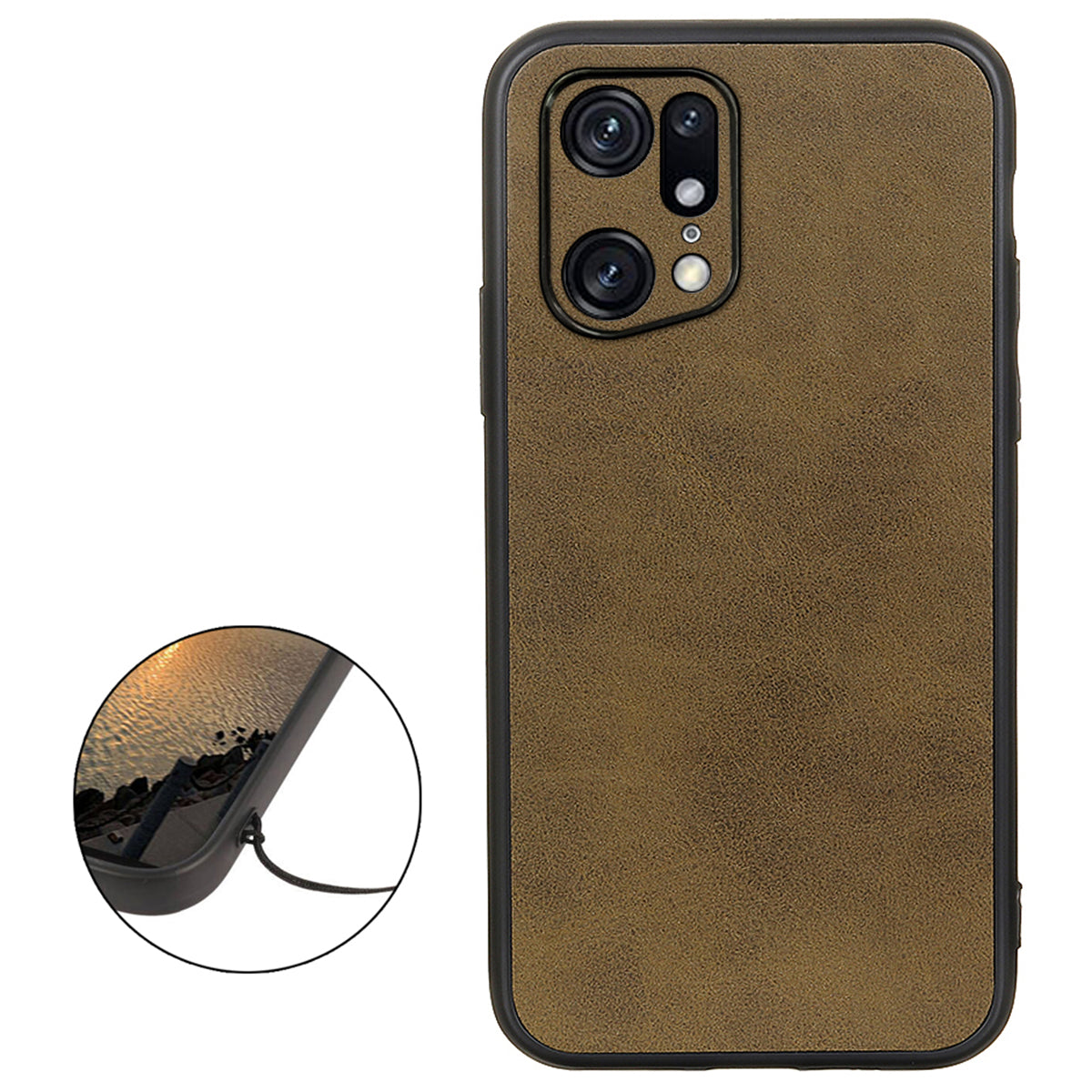 For Oppo Find X5 Pro PU Leather Coating Phone Cover Shockproof Hard PC + Soft TPU Hybrid Case