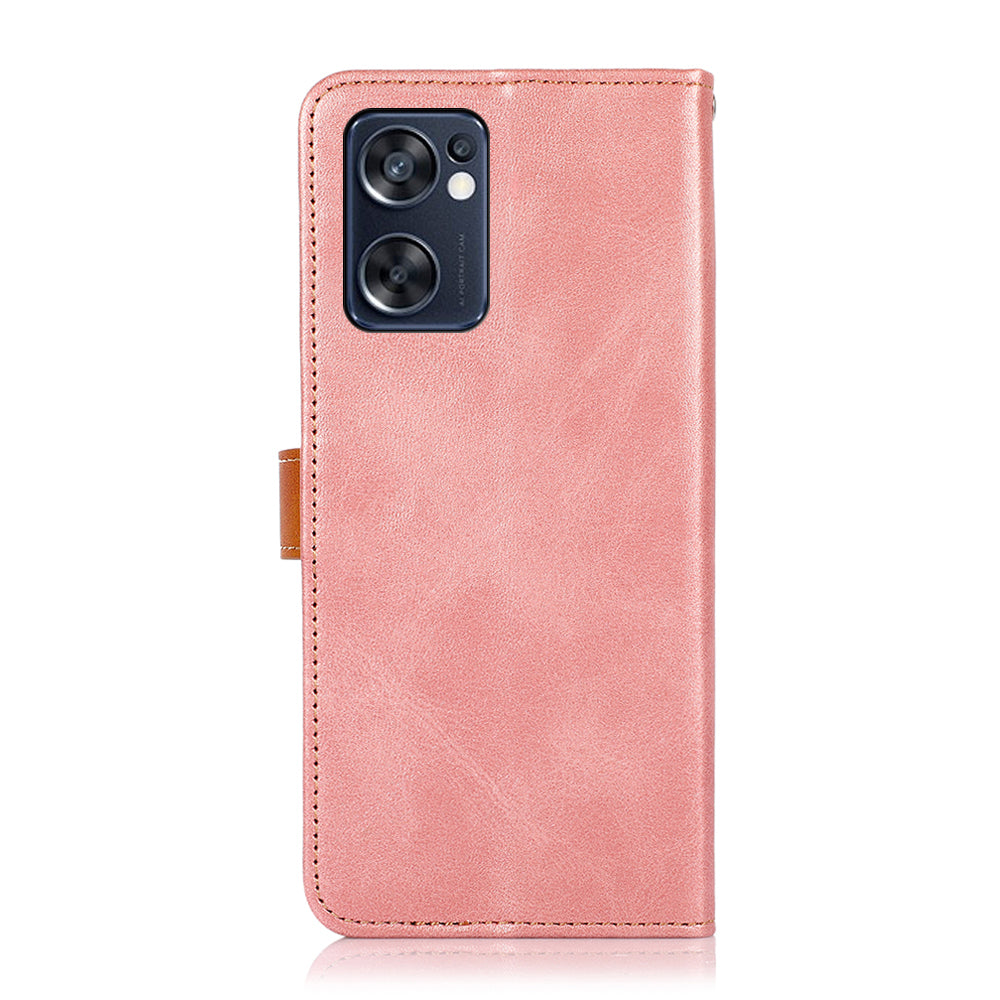 KHAZNEH for Oppo Reno7 SE 5G Scratch-resistant Adjustable Stand Golden Magnetic Clasp PU Leather Phone Cover with Wallet