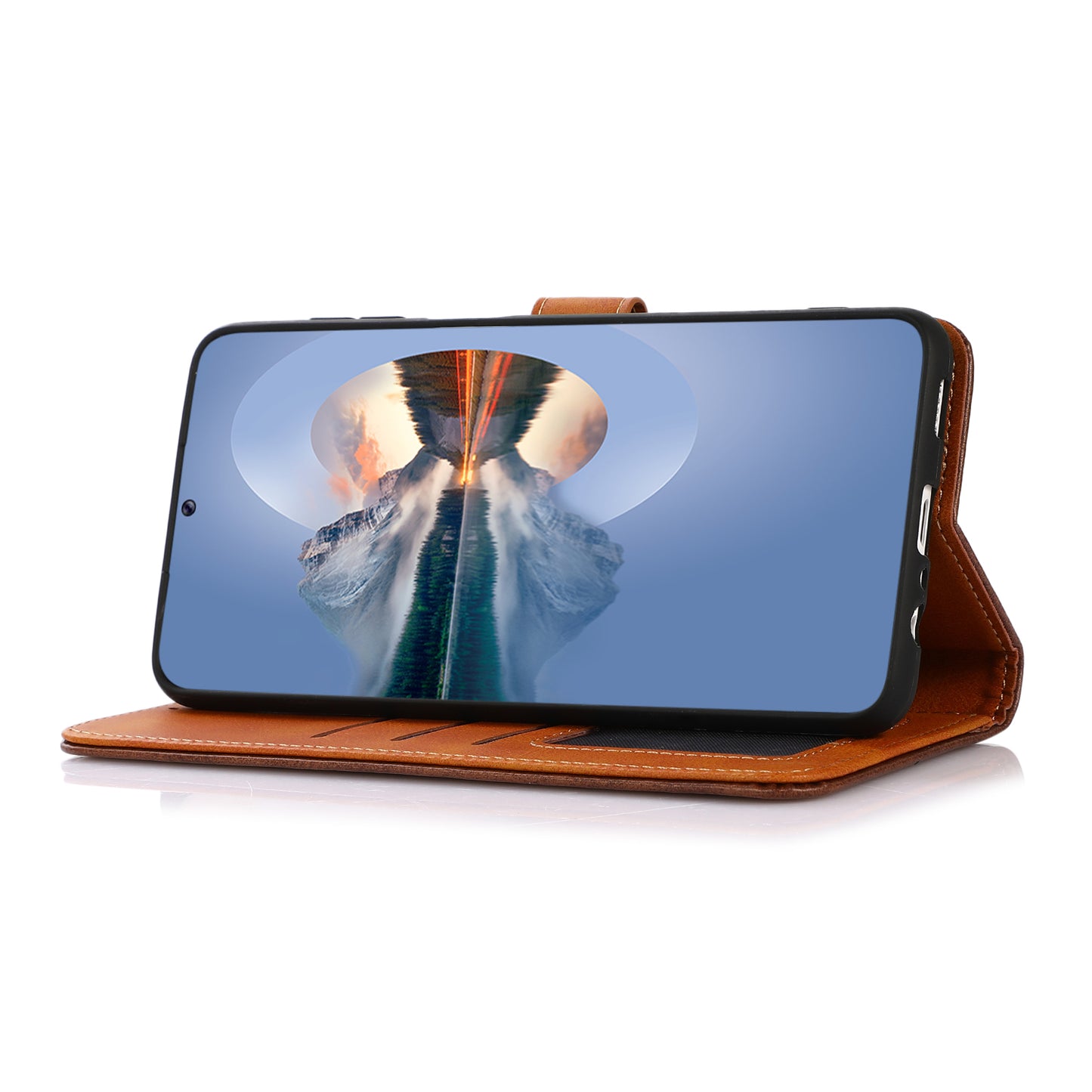 KHAZNEH for Oppo Reno7 SE 5G Scratch-resistant Adjustable Stand Golden Magnetic Clasp PU Leather Phone Cover with Wallet