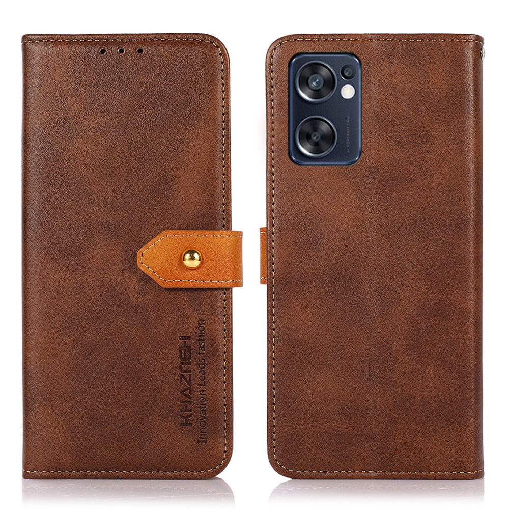 KHAZNEH for Oppo Reno7 SE 5G Scratch-resistant Adjustable Stand Golden Magnetic Clasp PU Leather Phone Cover with Wallet