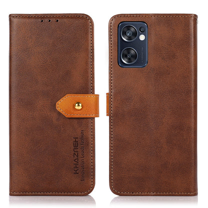 KHAZNEH for Oppo Reno7 SE 5G Scratch-resistant Adjustable Stand Golden Magnetic Clasp PU Leather Phone Cover with Wallet