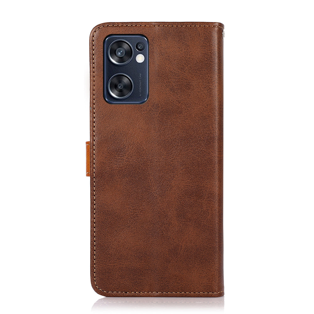 KHAZNEH for Oppo Reno7 SE 5G Scratch-resistant Adjustable Stand Golden Magnetic Clasp PU Leather Phone Cover with Wallet