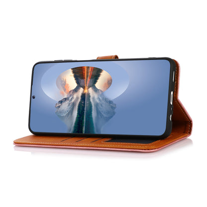 KHAZNEH for Oppo Reno7 SE 5G Scratch-resistant Adjustable Stand Golden Magnetic Clasp PU Leather Phone Cover with Wallet