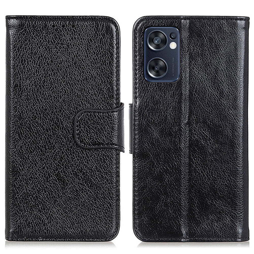 Mobile Phone Case for Oppo Reno7 SE 5G Nappa Texture Split Leather Stand Wallet Dual-sided Magnetic Clasp Phone Shell