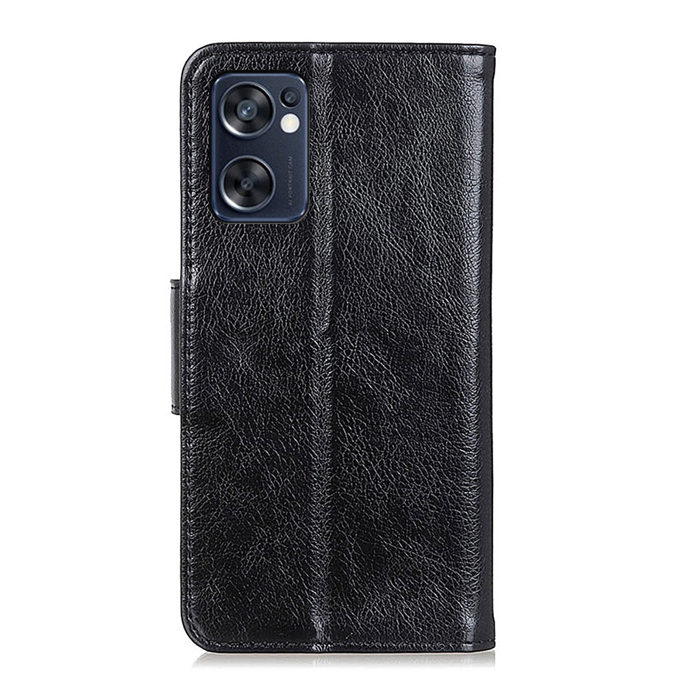 Mobile Phone Case for Oppo Reno7 SE 5G Nappa Texture Split Leather Stand Wallet Dual-sided Magnetic Clasp Phone Shell