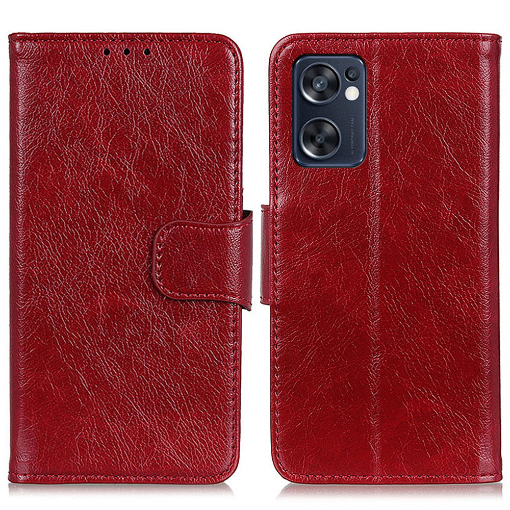 Mobile Phone Case for Oppo Reno7 SE 5G Nappa Texture Split Leather Stand Wallet Dual-sided Magnetic Clasp Phone Shell