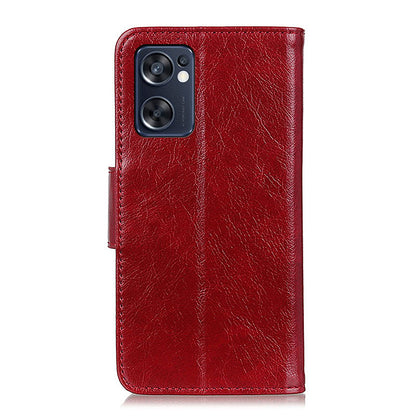 Mobile Phone Case for Oppo Reno7 SE 5G Nappa Texture Split Leather Stand Wallet Dual-sided Magnetic Clasp Phone Shell