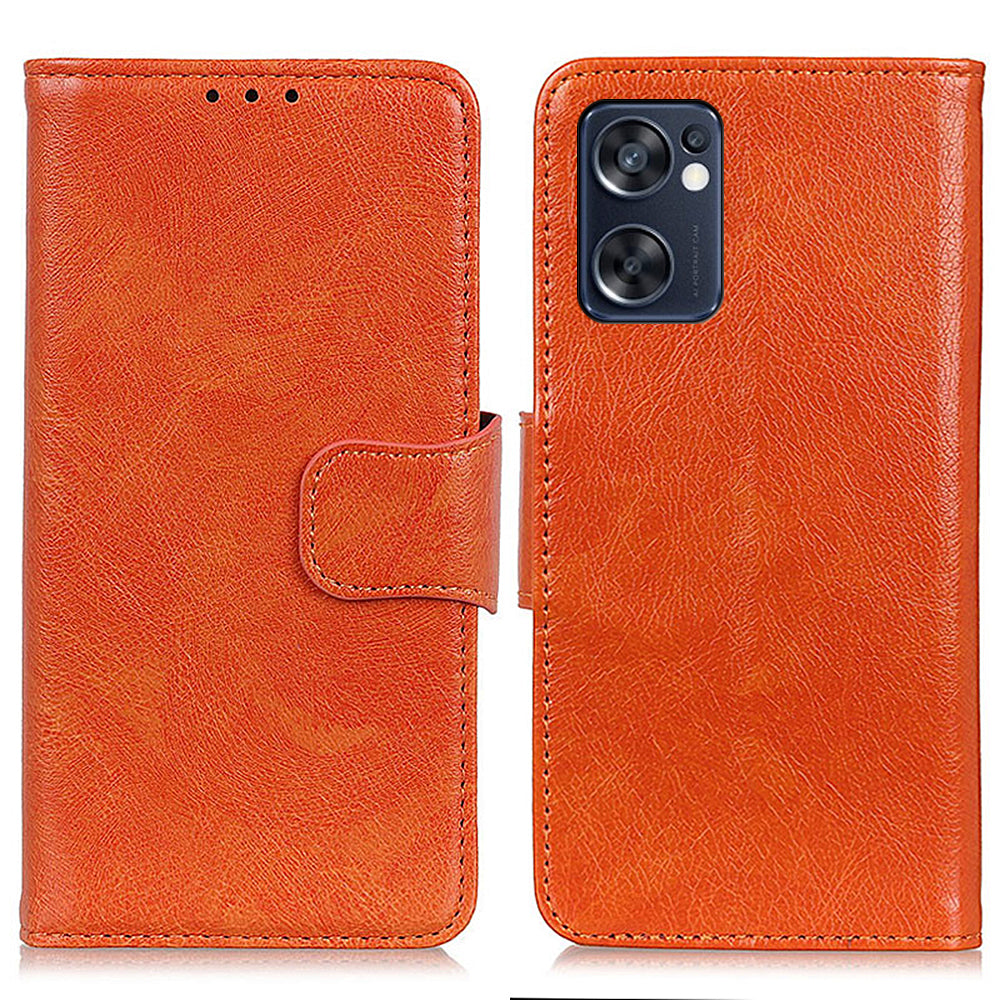 Mobile Phone Case for Oppo Reno7 SE 5G Nappa Texture Split Leather Stand Wallet Dual-sided Magnetic Clasp Phone Shell