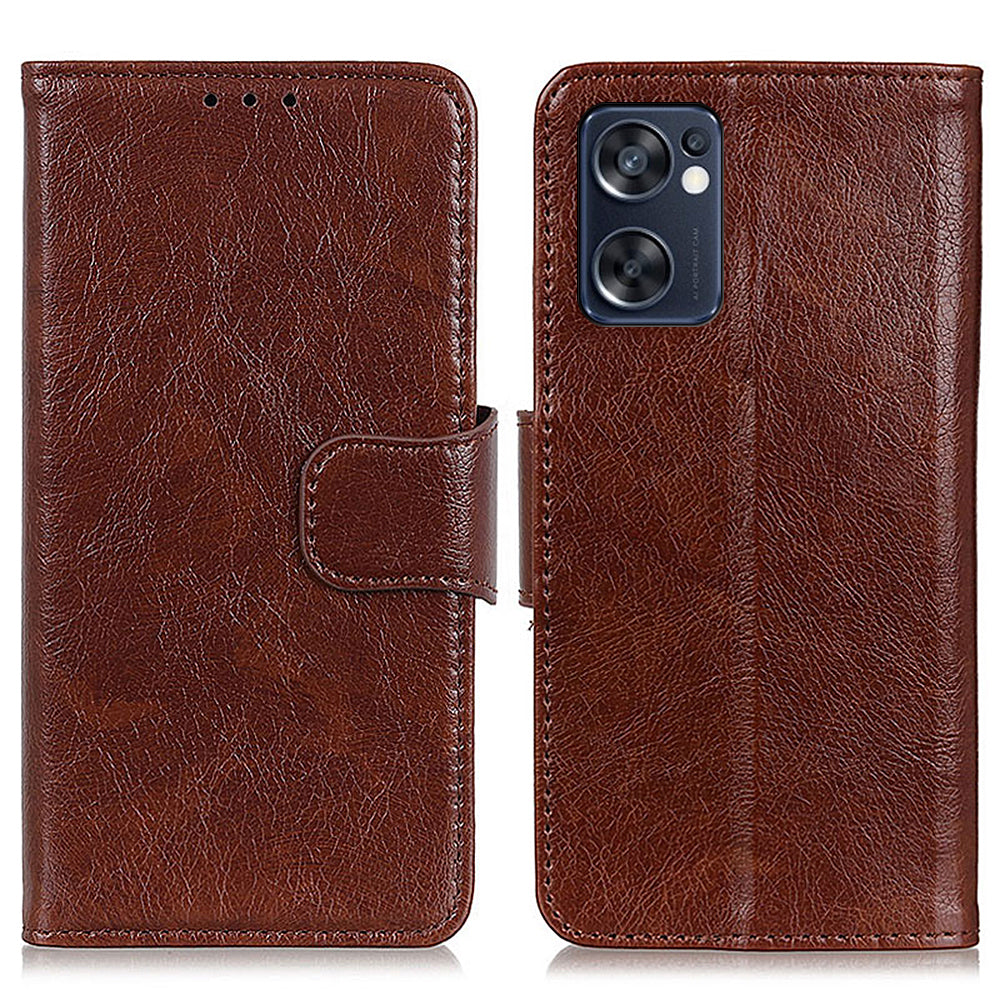 Mobile Phone Case for Oppo Reno7 SE 5G Nappa Texture Split Leather Stand Wallet Dual-sided Magnetic Clasp Phone Shell