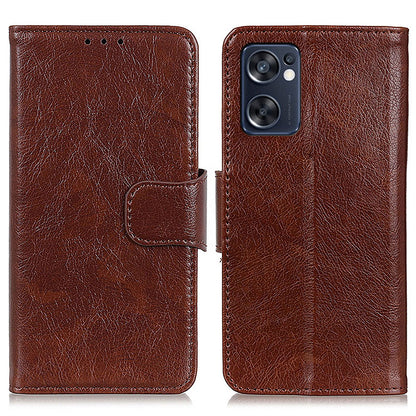 Mobile Phone Case for Oppo Reno7 SE 5G Nappa Texture Split Leather Stand Wallet Dual-sided Magnetic Clasp Phone Shell