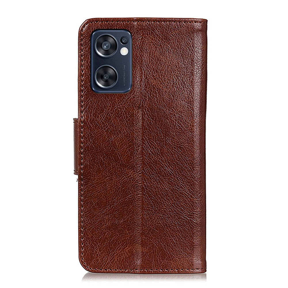 Mobile Phone Case for Oppo Reno7 SE 5G Nappa Texture Split Leather Stand Wallet Dual-sided Magnetic Clasp Phone Shell