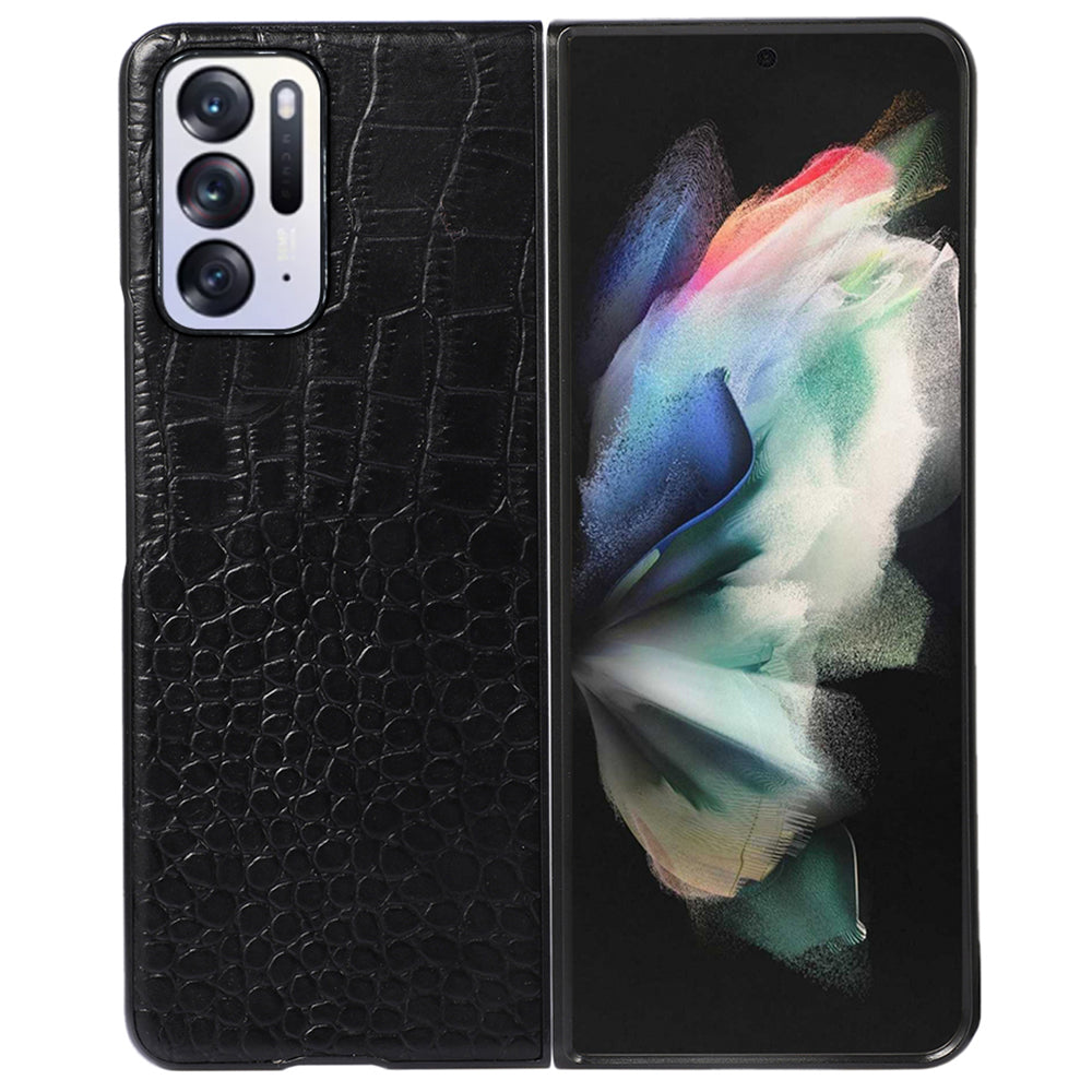 For Oppo Find N Crocodile Texture Folding Phone Case Genuine Cowhide Leather Coated PC + TPU Cover