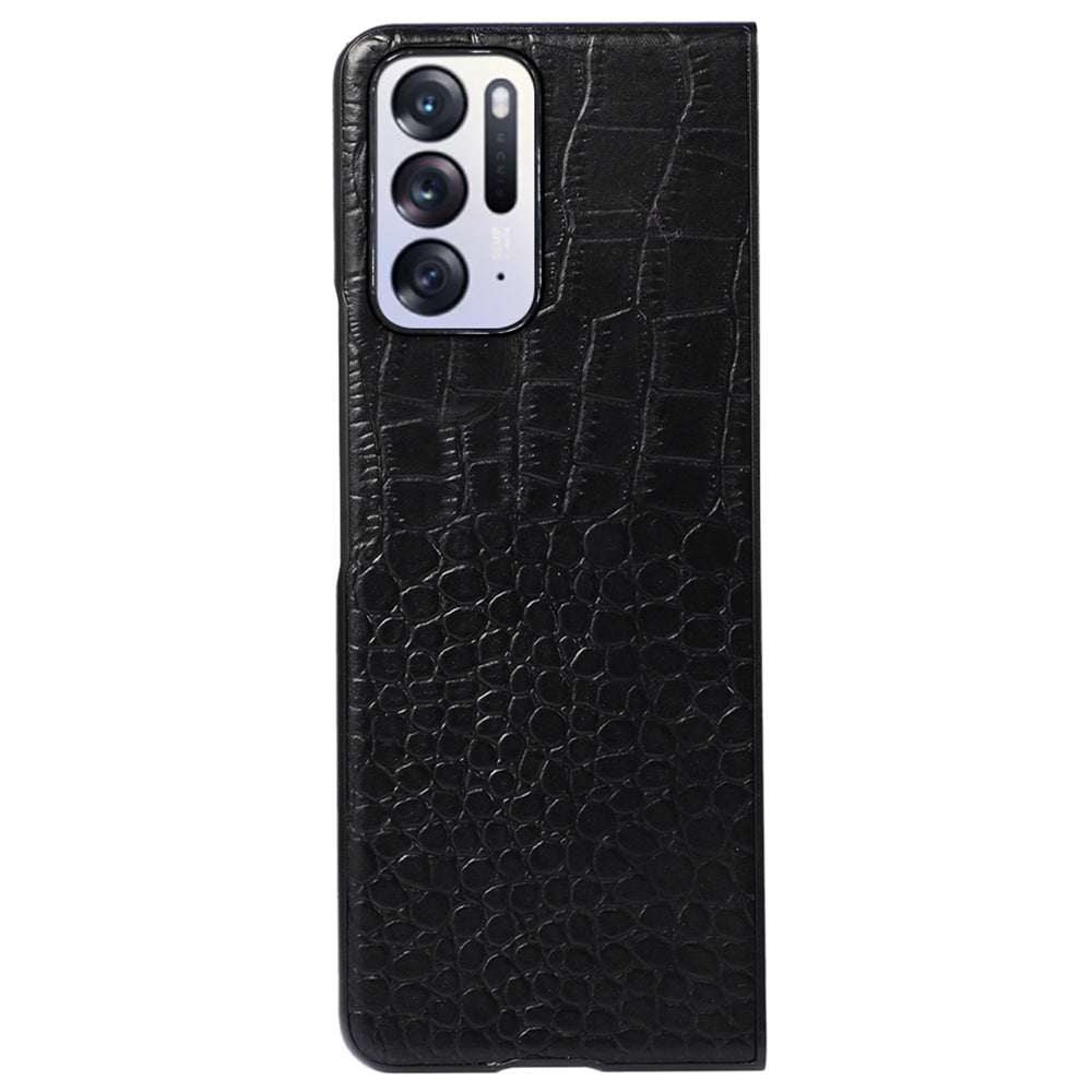 For Oppo Find N Crocodile Texture Folding Phone Case Genuine Cowhide Leather Coated PC + TPU Cover