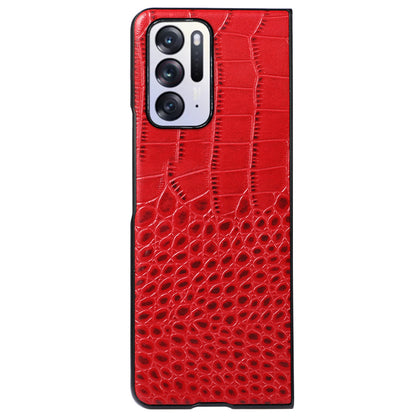 For Oppo Find N Crocodile Texture Folding Phone Case Genuine Cowhide Leather Coated PC + TPU Cover