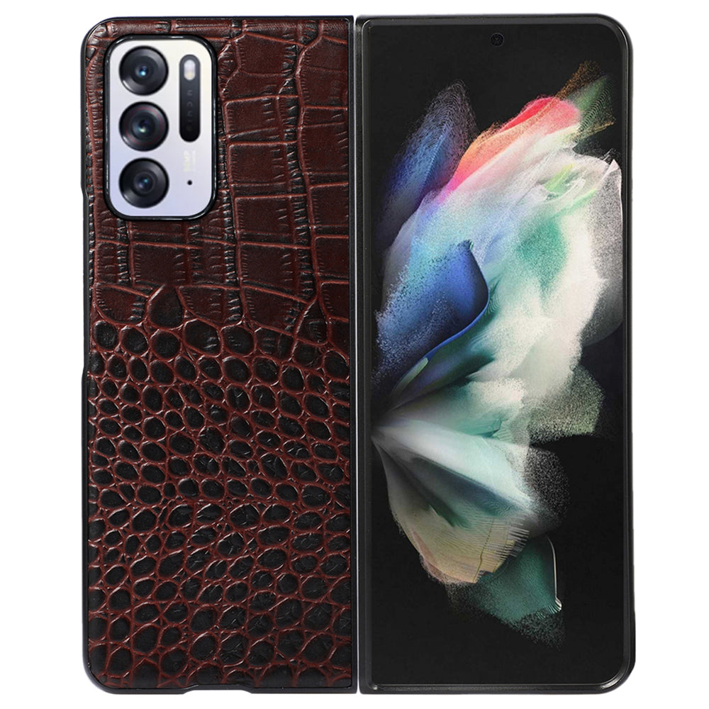 For Oppo Find N Crocodile Texture Folding Phone Case Genuine Cowhide Leather Coated PC + TPU Cover