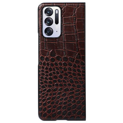 For Oppo Find N Crocodile Texture Folding Phone Case Genuine Cowhide Leather Coated PC + TPU Cover