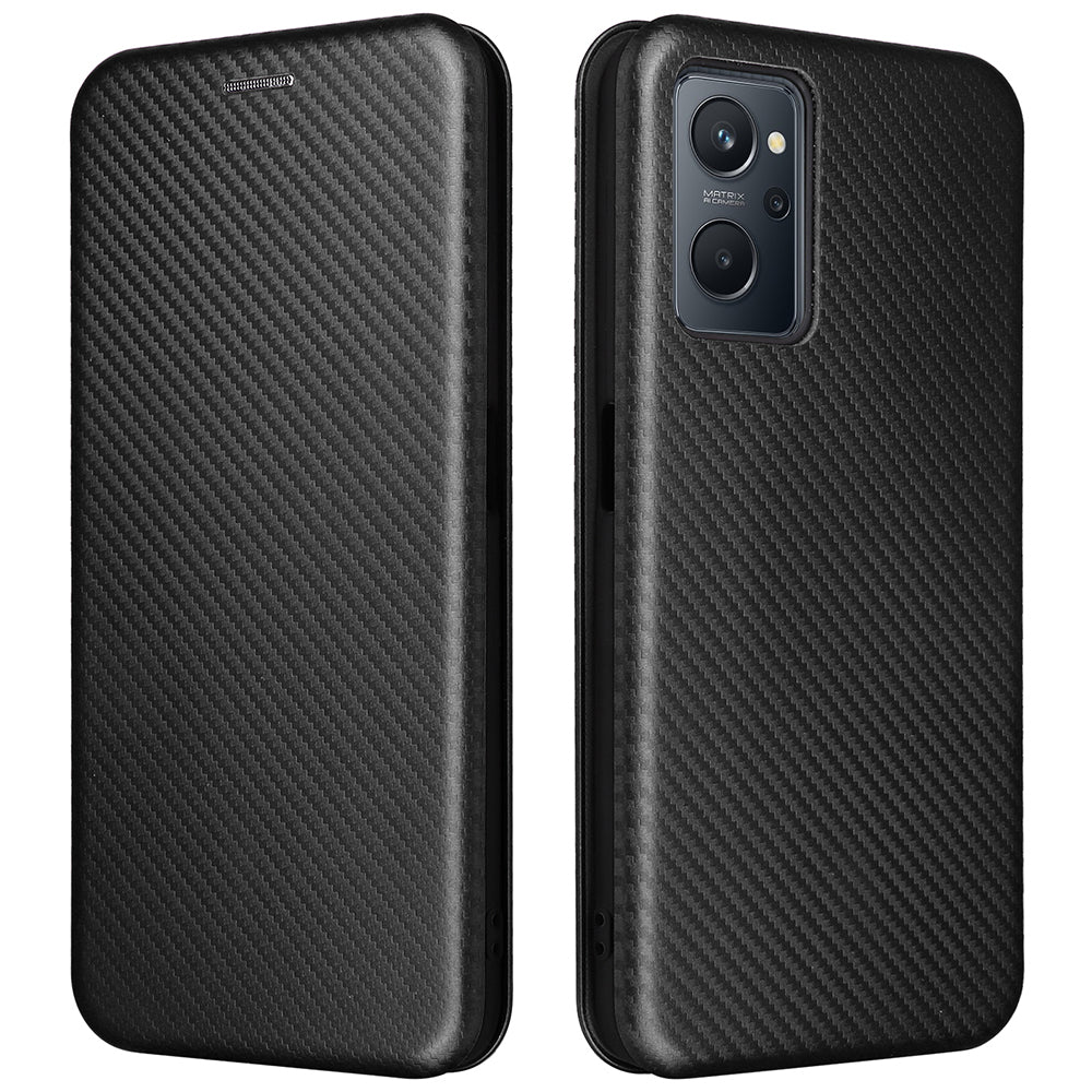 For Realme 9i/Oppo A36 4G/A76 4G Carbon Fiber Texture PU Leather Phone Case Card Slot Stand Cover Shell