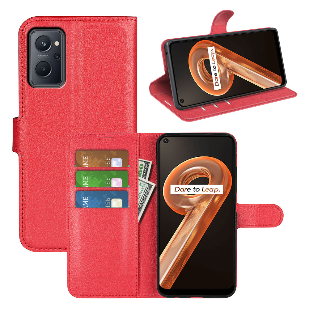 For Realme 9i/Oppo A36 4G/A76 4G Litchi Texture PU Leather Flip Cover Stand Wallet Magnetic Closure Folio Book Phone Case