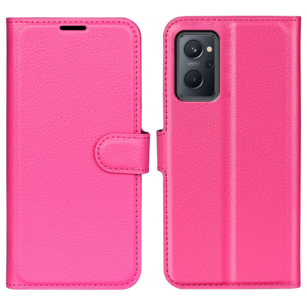 For Realme 9i/Oppo A36 4G/A76 4G Litchi Texture PU Leather Flip Cover Stand Wallet Magnetic Closure Folio Book Phone Case