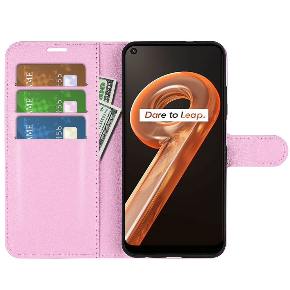 For Realme 9i/Oppo A36 4G/A76 4G Litchi Texture PU Leather Flip Cover Stand Wallet Magnetic Closure Folio Book Phone Case