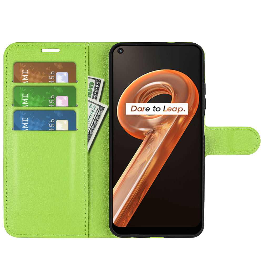 For Realme 9i/Oppo A36 4G/A76 4G Litchi Texture PU Leather Flip Cover Stand Wallet Magnetic Closure Folio Book Phone Case