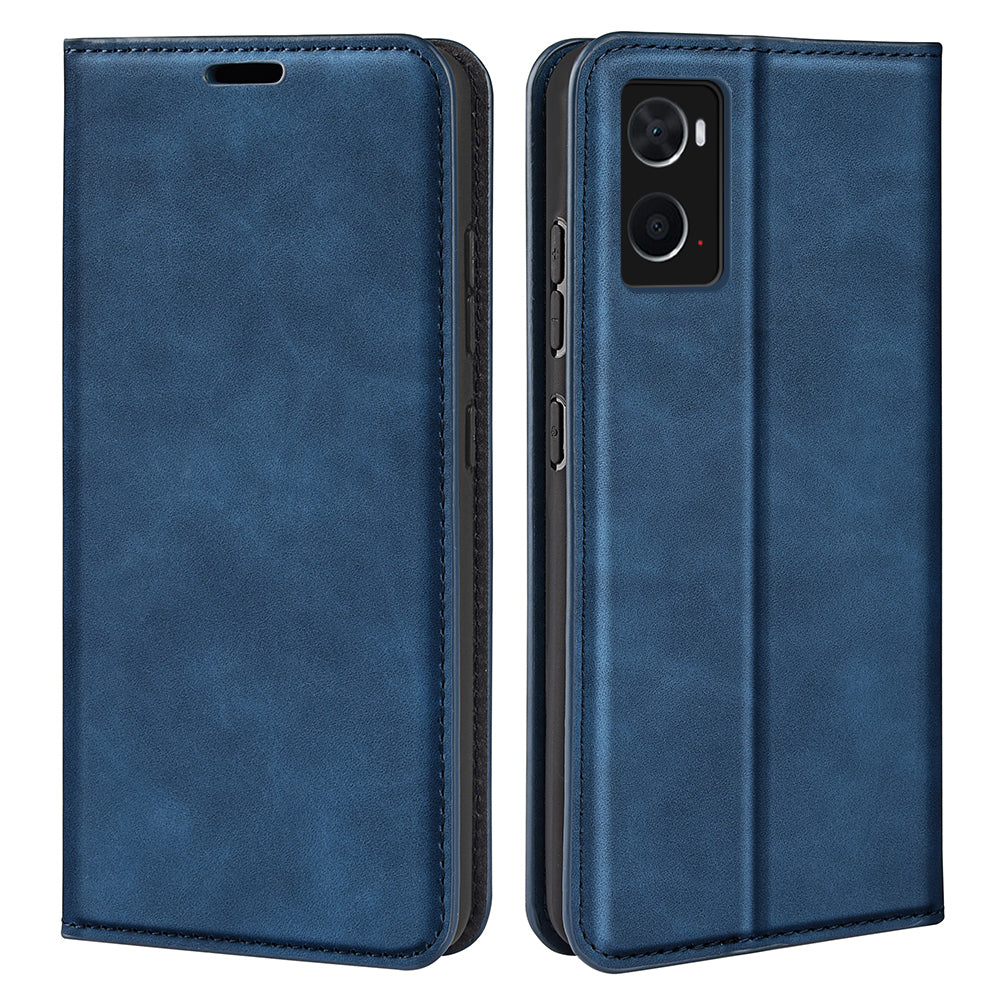 For Realme 9i/Oppo A36 4G/A76 4G/A96 4G Skin-touch Feeling All-round Protection Leather Case Stand Mobile Phone Case with Wallet