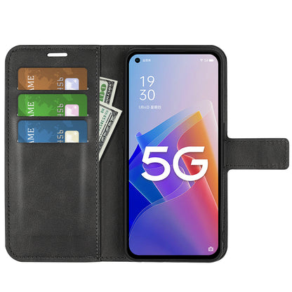 For Oppo A96(China) Textured PU Leather Wallet Phone Case Foldable Stand Folio Flip Phone Cover Shell