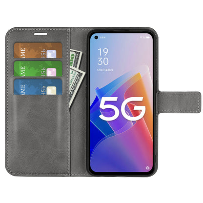 For Oppo A96(China) Textured PU Leather Wallet Phone Case Foldable Stand Folio Flip Phone Cover Shell