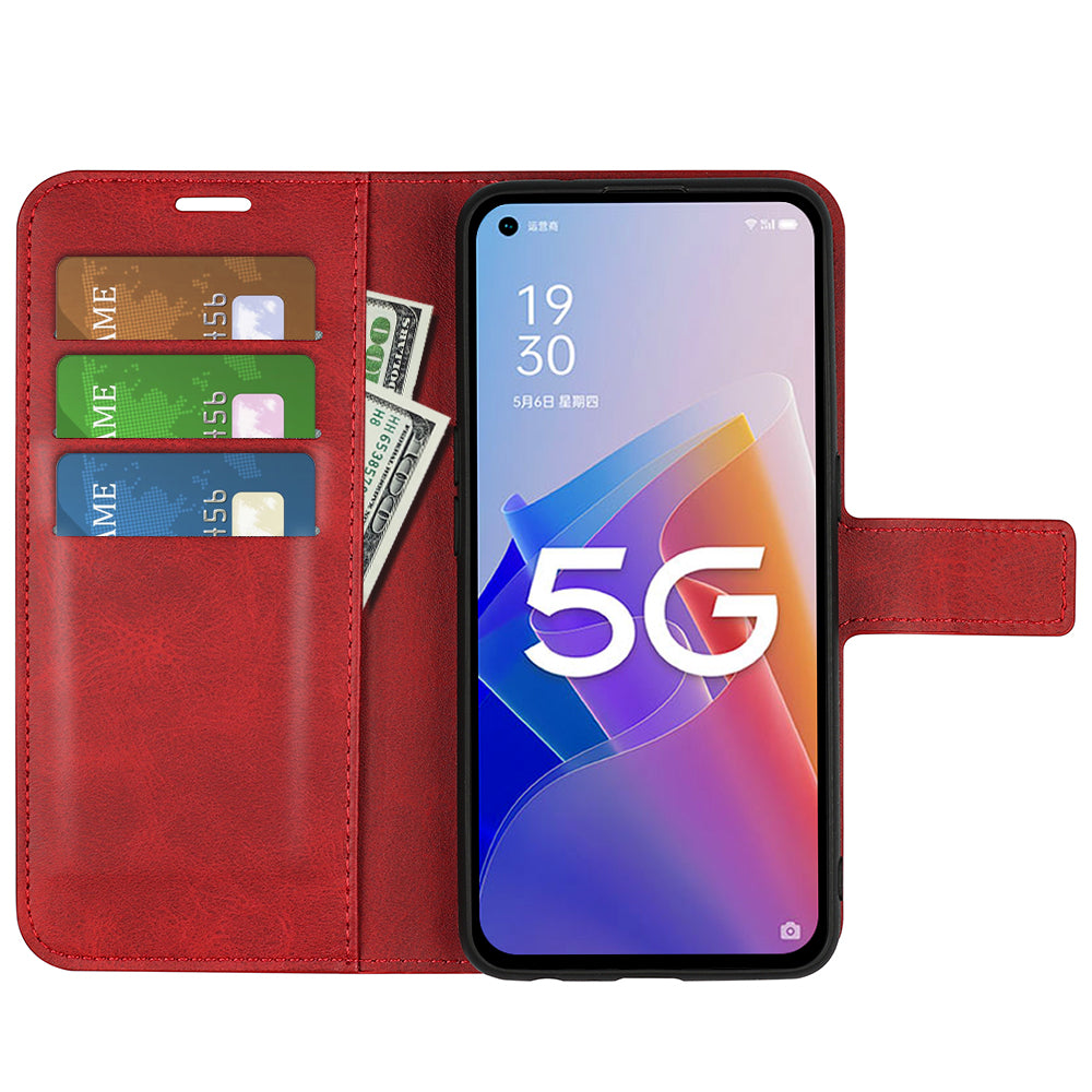 For Oppo A96(China) Textured PU Leather Wallet Phone Case Foldable Stand Folio Flip Phone Cover Shell