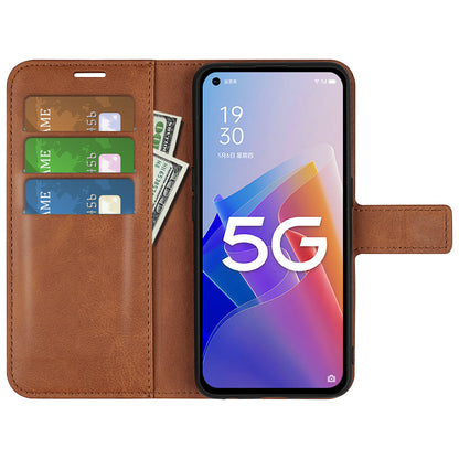 For Oppo A96(China) Textured PU Leather Wallet Phone Case Foldable Stand Folio Flip Phone Cover Shell