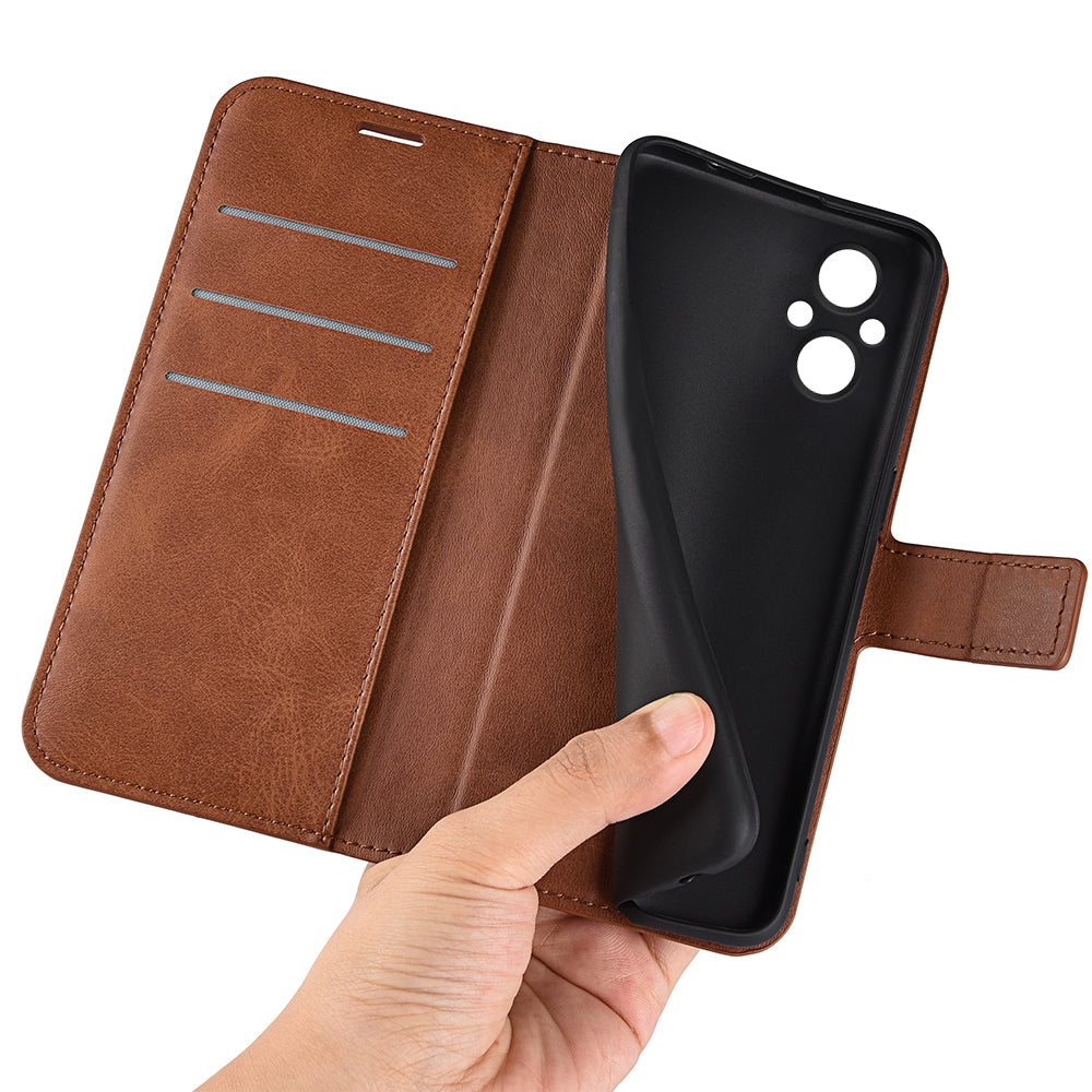 For Oppo A96(China) Textured PU Leather Wallet Phone Case Foldable Stand Folio Flip Phone Cover Shell