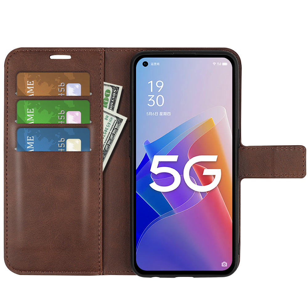 For Oppo A96(China) Textured PU Leather Wallet Phone Case Foldable Stand Folio Flip Phone Cover Shell