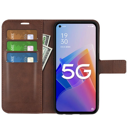 For Oppo A96(China) Textured PU Leather Wallet Phone Case Foldable Stand Folio Flip Phone Cover Shell