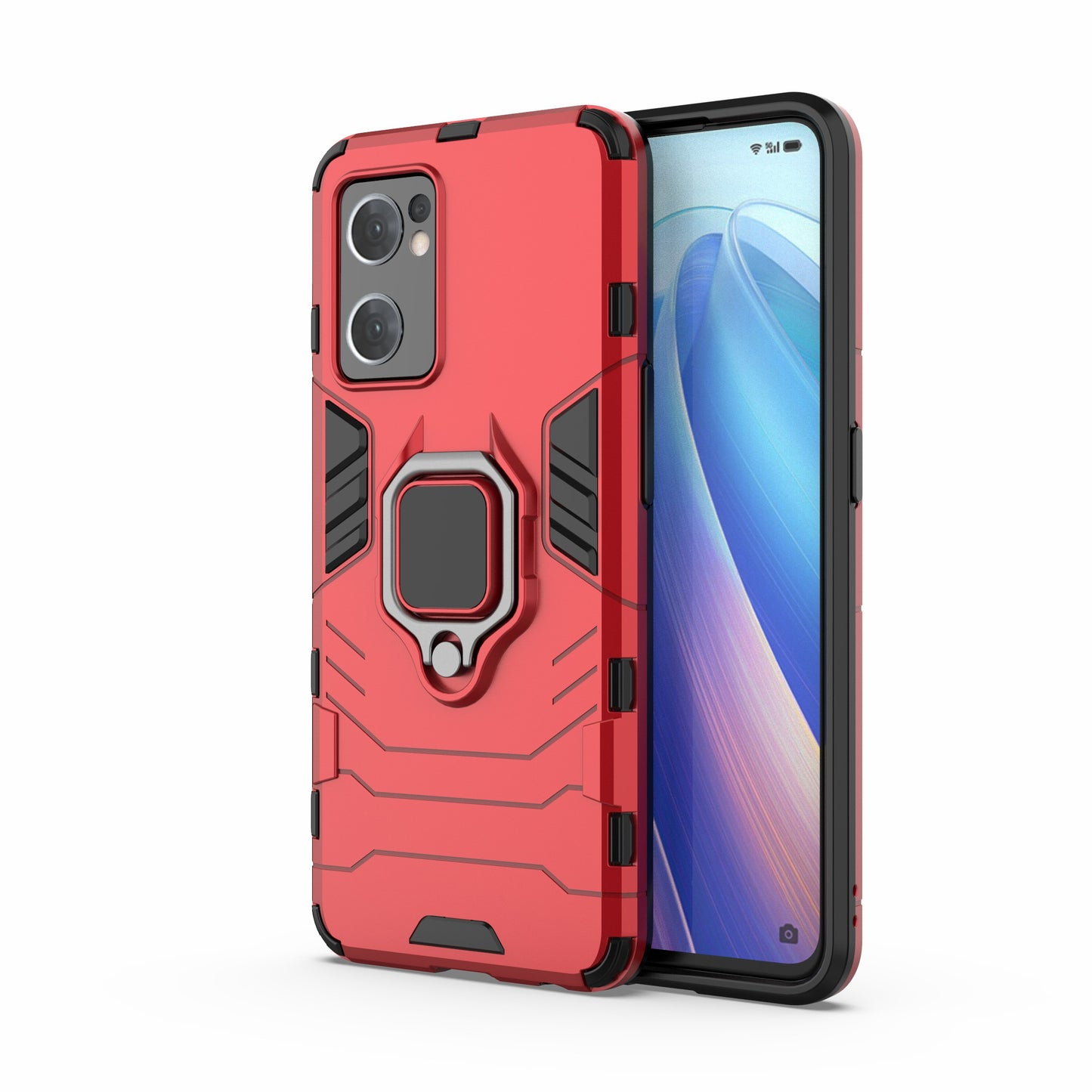 PC + TPU Combo Hybrid Phone Protective Cover for Oppo Reno7 5G (Global) One-Hand Operating Ring Kickstand Case 