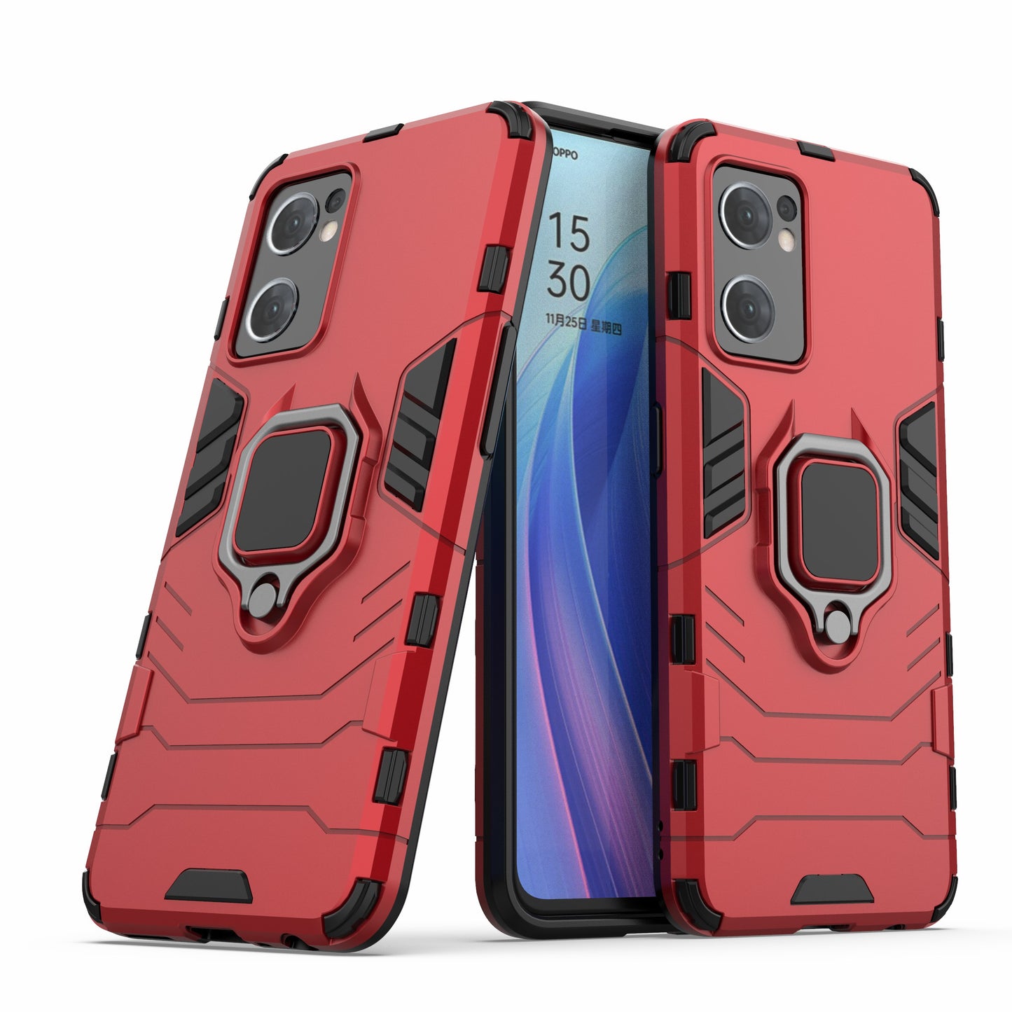 PC + TPU Combo Hybrid Phone Protective Cover for Oppo Reno7 5G (Global) One-Hand Operating Ring Kickstand Case