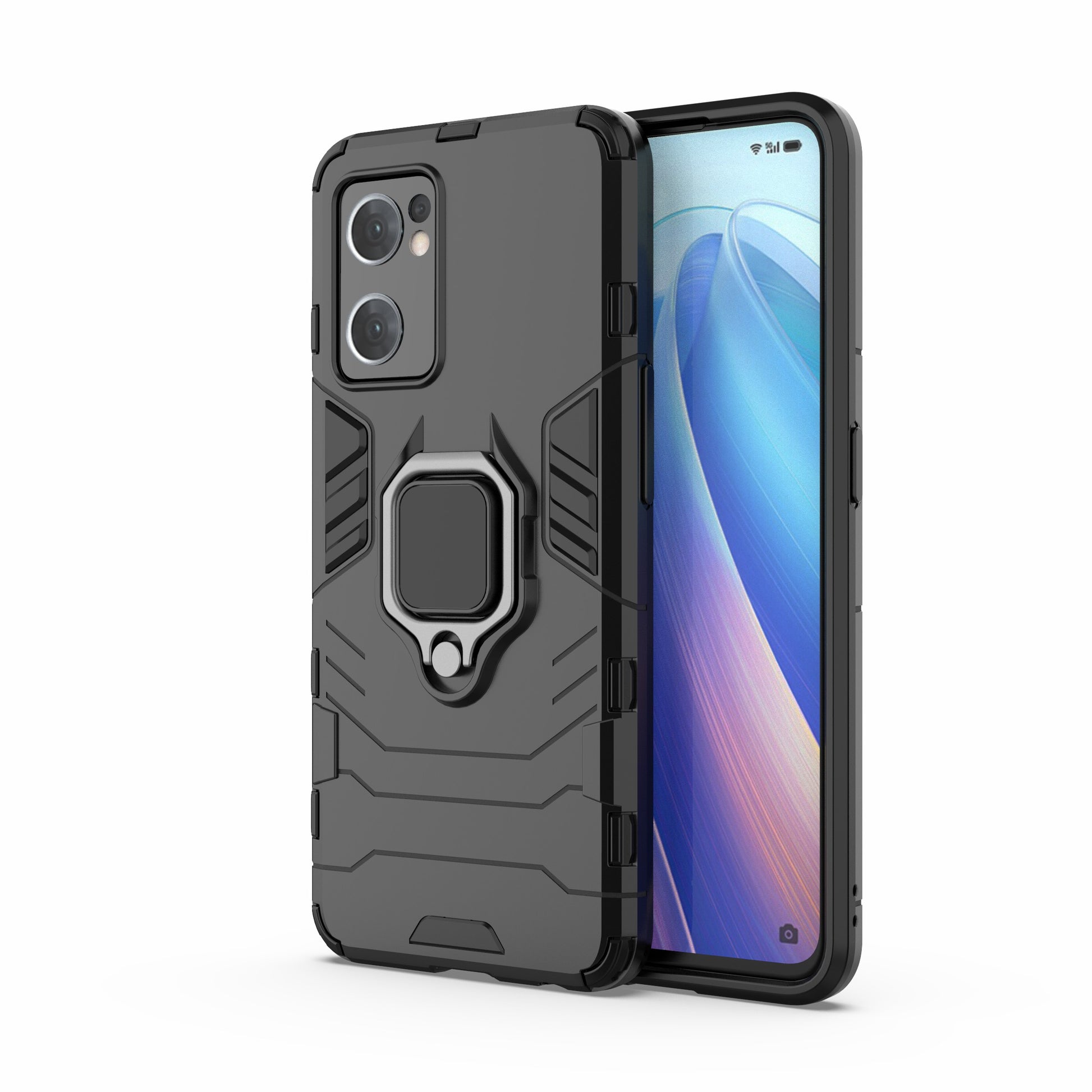 PC + TPU Combo Hybrid Phone Protective Cover for Oppo Reno7 5G (Global) One-Hand Operating Ring Kickstand Case 