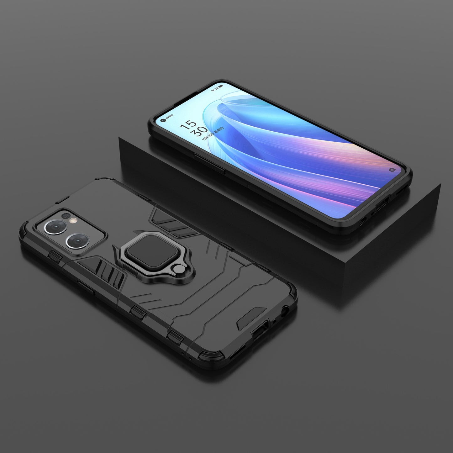 PC + TPU Combo Hybrid Phone Protective Cover for Oppo Reno7 5G (Global) One-Hand Operating Ring Kickstand Case