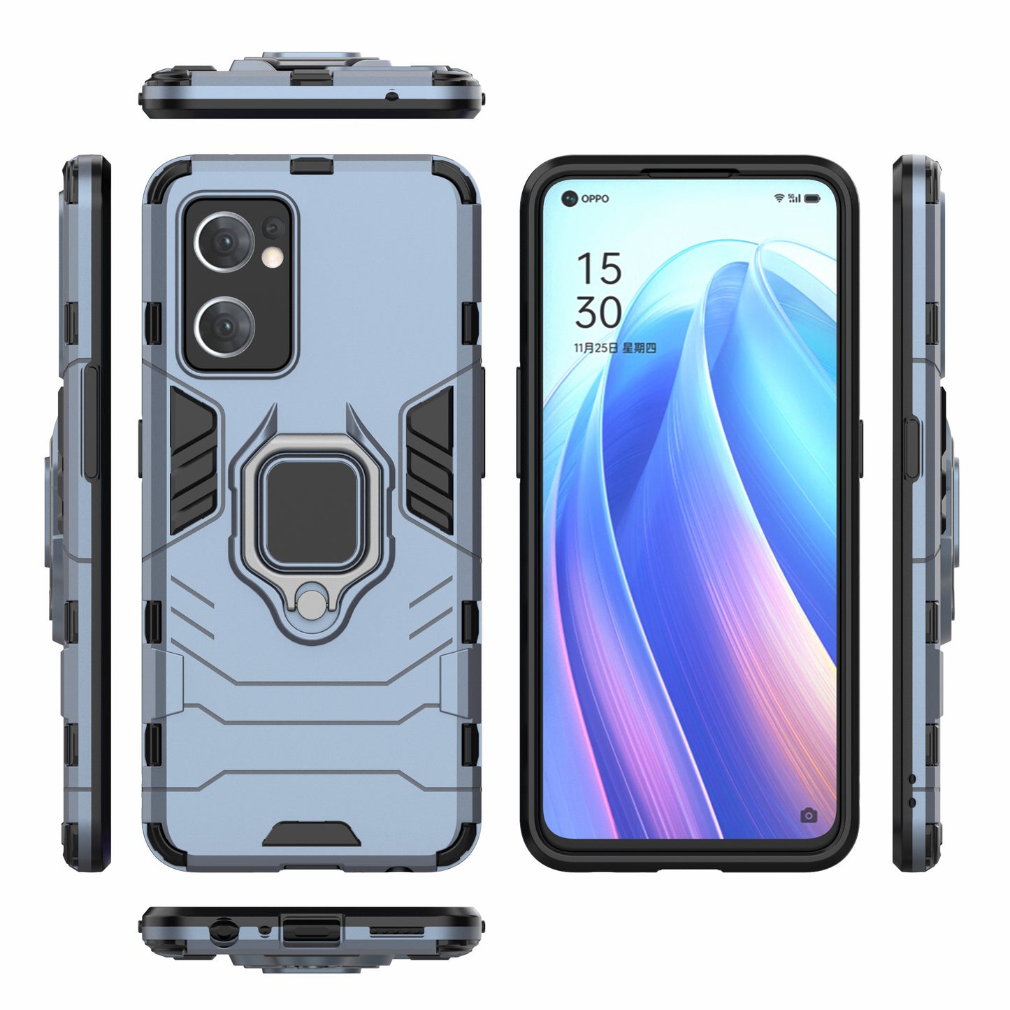 PC + TPU Combo Hybrid Phone Protective Cover for Oppo Reno7 5G (Global) One-Hand Operating Ring Kickstand Case