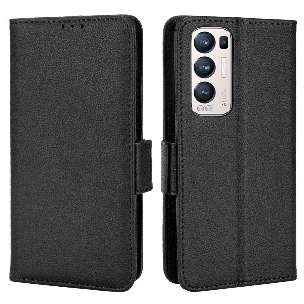 For Oppo Reno5 Pro+ 5G / Find X3 Neo PU Leather Folio Flip Cover Litchi Texture Stand Shockproof Wallet Phone Case