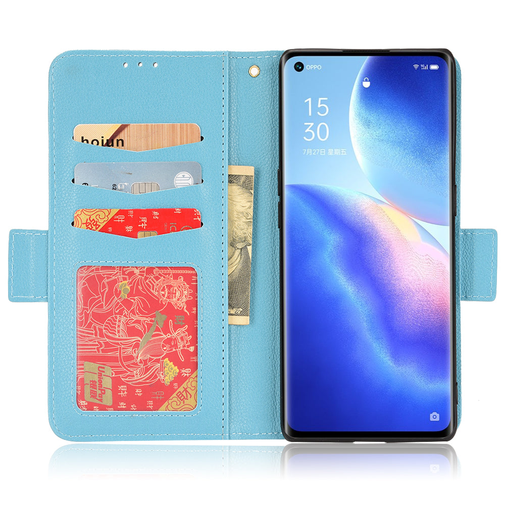 For Oppo Reno5 Pro+ 5G / Find X3 Neo PU Leather Folio Flip Cover Litchi Texture Stand Shockproof Wallet Phone Case