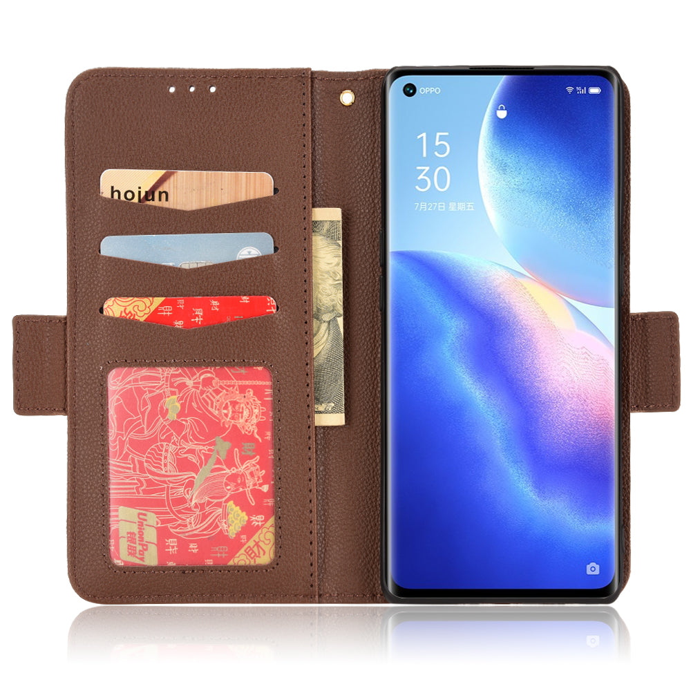 For Oppo Reno5 Pro+ 5G / Find X3 Neo PU Leather Folio Flip Cover Litchi Texture Stand Shockproof Wallet Phone Case