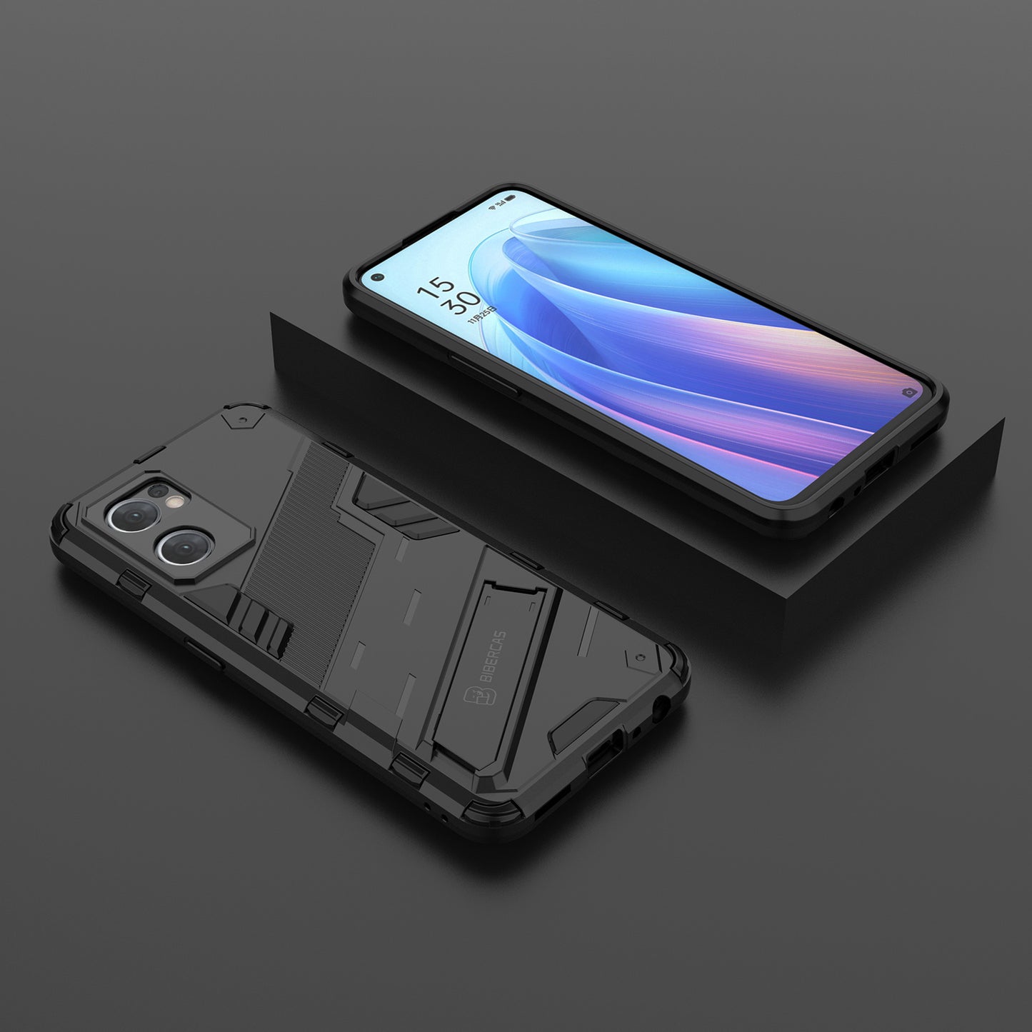 For Oppo Reno7 5G (Global) Hard PC+Soft TPU Phone Back Cover Protective Case with Kickstand Anti-drop Phone Case