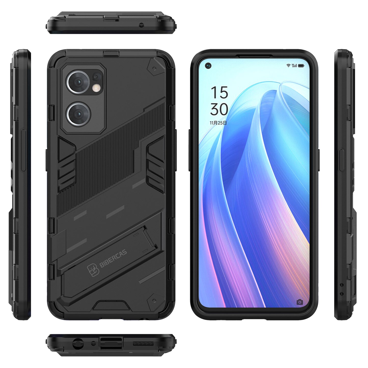 For Oppo Reno7 5G (Global) Hard PC+Soft TPU Phone Back Cover Protective Case with Kickstand Anti-drop Phone Case