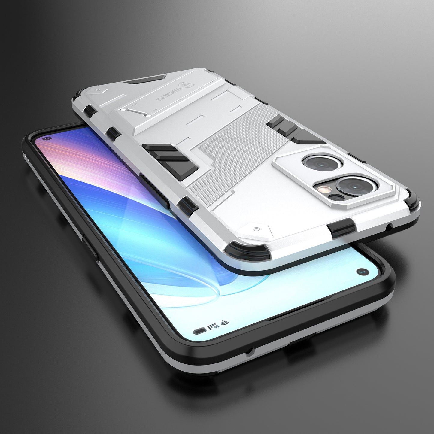 For Oppo Reno7 5G (Global) Hard PC+Soft TPU Phone Back Cover Protective Case with Kickstand Anti-drop Phone Case