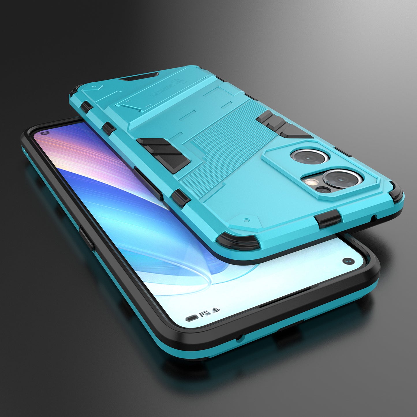 For Oppo Reno7 5G (Global) Hard PC+Soft TPU Phone Back Cover Protective Case with Kickstand Anti-drop Phone Case