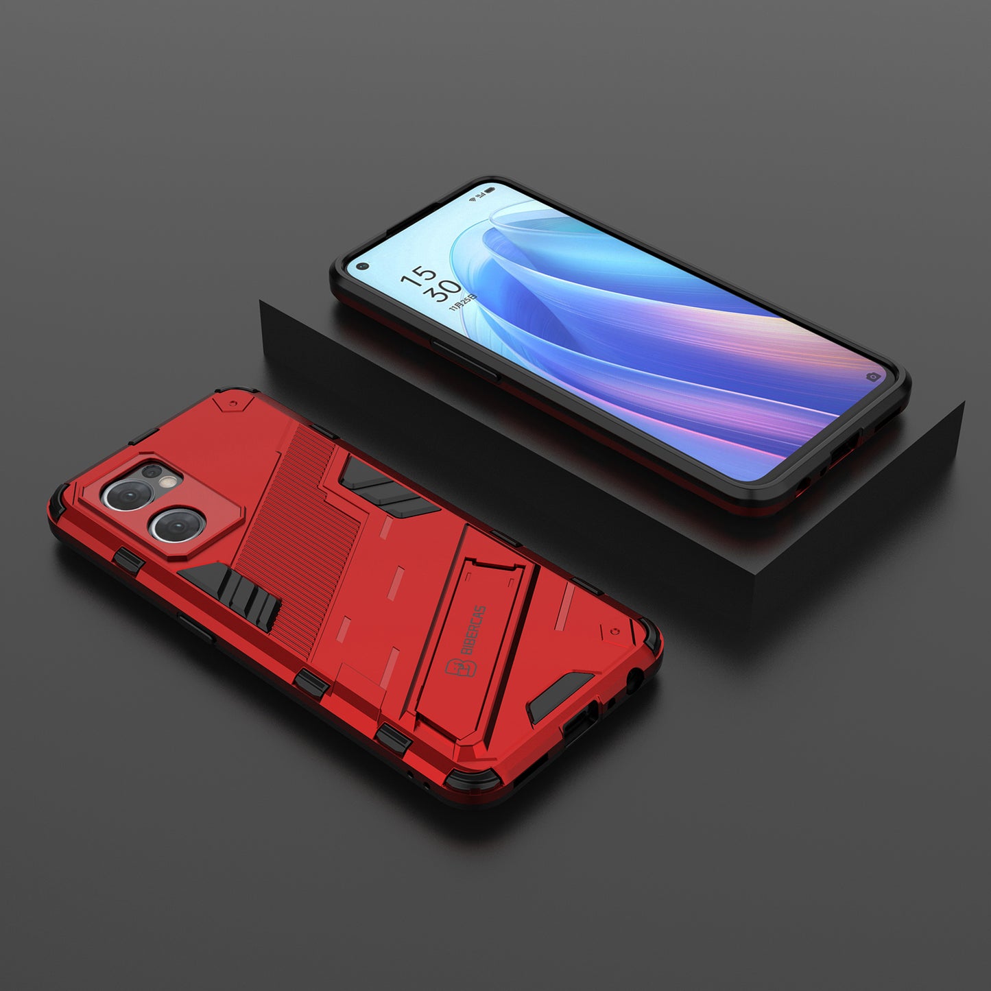 For Oppo Reno7 5G (Global) Hard PC+Soft TPU Phone Back Cover Protective Case with Kickstand Anti-drop Phone Case