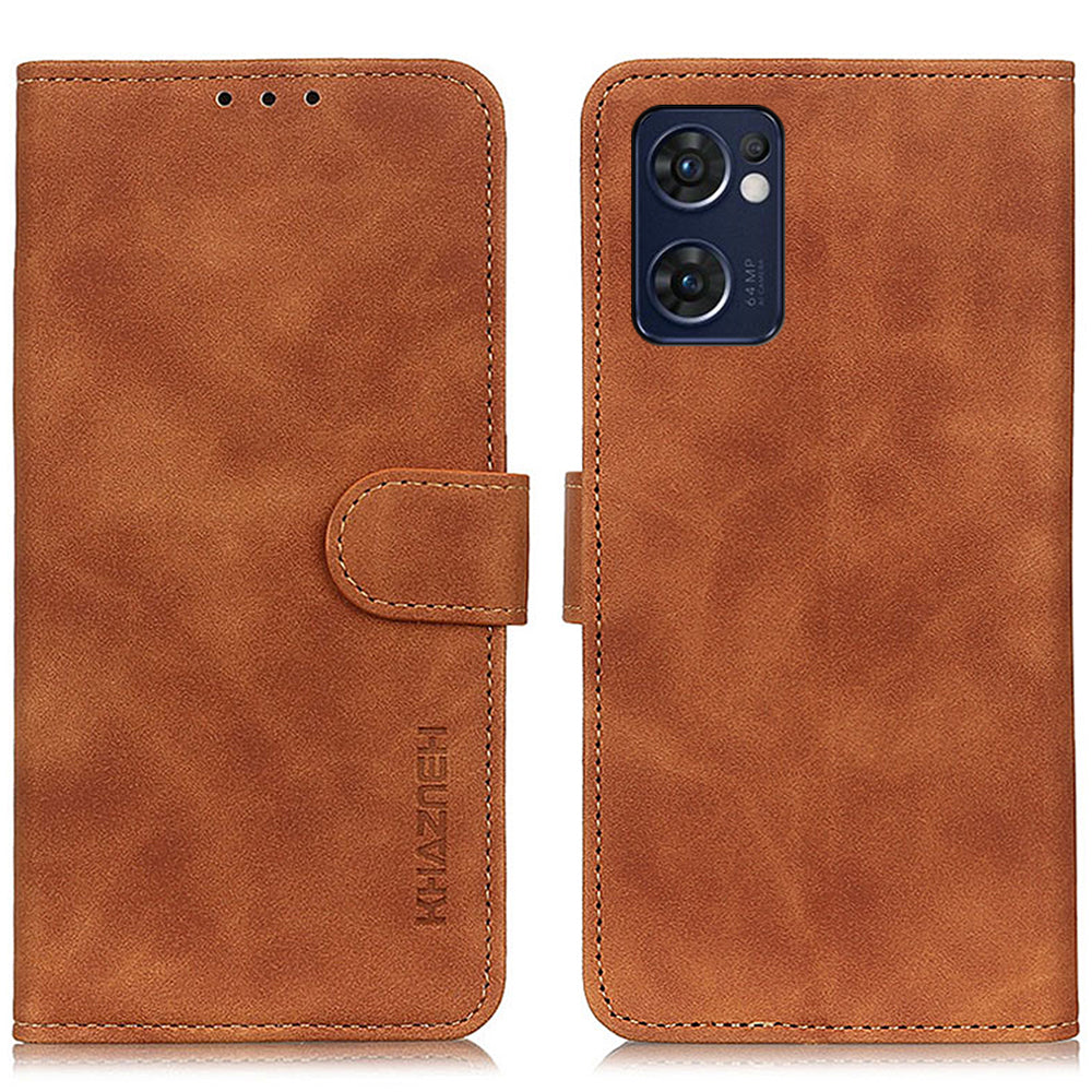 KHAZNEH For Oppo Reno7 5G (Global)/Find X5 Lite Retro Leather Case Shockproof Magnetic Clasp Mobile Phone Cover with Wallet Stand